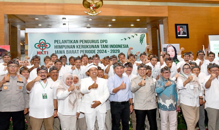 Bey Machmudin mengajak Himpunan Kerukunan Tani Indonesia (HKTI) untuk berkolaborasi mewujudkan swasembada pangan dan meningkatkan kesejahteraan petani di Jabar. (Foto: Dok. Humas Jabar)