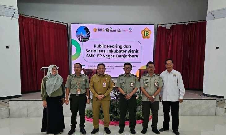 Kegiatan Public Hearing dan Sosialisasi Inkubator Bisnis di SMK-PP Negeri Banjarbaru, bertempat Aula SMK-PP Negeri Banjarbaru, Senin (31/7/2023). (Foto : SMKPP)