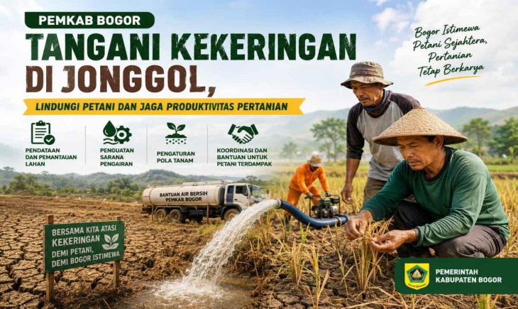 Pemkab Bogor melakukan langkah penanganan terhadap dampak kekeringan pada lahan pertanian di Kecamatan Jonggol.