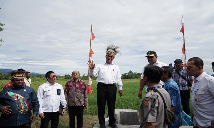 Mentan, Andi Amran Sulaiman meninjau jalanya pertanaman padi dan cetak sawah di Kabupaten Manokwari, Provinsi Papua Barat. (Foto: Dok. Kementan)