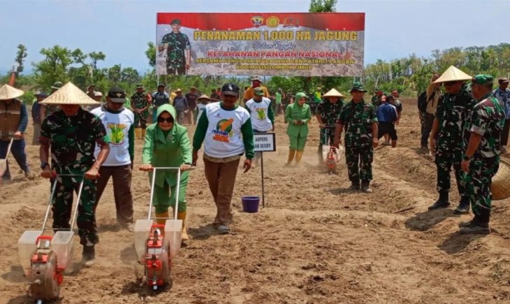 Pangdam IX/Udayana Mayjen TNI Muhammad Zamroni beserta rombongan melaksanakan kegiatan penanaman jagung di Dusun Cemporon, Kecamatan Pringgabaya, Kabupaten Lombok Timur, Kamis (21/11/2024). (Foto : ANTARA/HO-Penerangan Kodam Udayana)