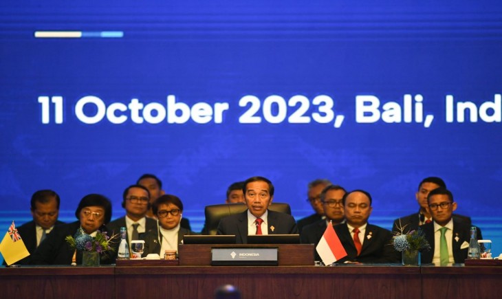 Presiden Joko Widodo saat membuka Konferensi Tingkat Tinggi (KTT) Forum Negara-negara Kepulauan dan Negara Pulau (Archipelagic and Island States Forum) di Bali Nusa Dua Convention Center (BNDCC), Bali (Setpres)