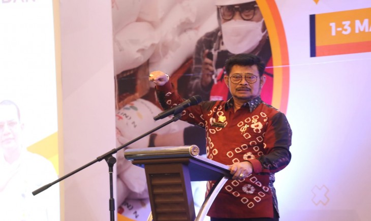 Foto : Mentan SYL dalam pembukaan Rapat Koordinasi Pengelolaan dan Pengawasan Pupuk Bersubsidi Tahun 2023 di Bogor, Rabu (1/3/2023).