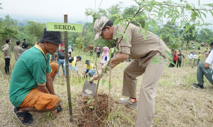 DLH mewakili Sekdakab Subang melaksanakan penanaman sejumlah pohon asem di Hutan Ranggawulung (Diskominfo Subang)