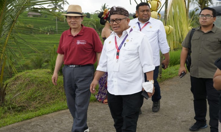 Foto : Delegasi Agriculture Ministers Meeting (AMM) G20 melakukan field trip ke sawah terasering Subak Jatiluwih.