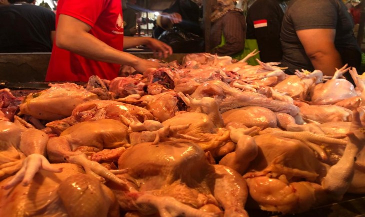 Pedagang ayam di Pasar Cibinong, Kabupaten Bogor, kebanjiran pembeli jelang Ramadhan 2023. (Radarbogor)