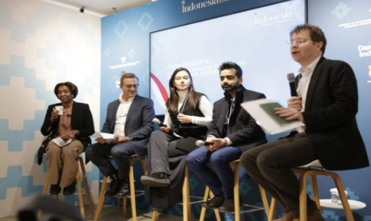 Sesi diskusi panel bertajuk “Food Security: Indonesia’s Strategy for Climate-Resilient Food Systems” yang digelar di Indonesia Pavilion, WEF Davos, Swiss, Kamis (22/1/2026) ‎ (Foto : Antara/BKPM)