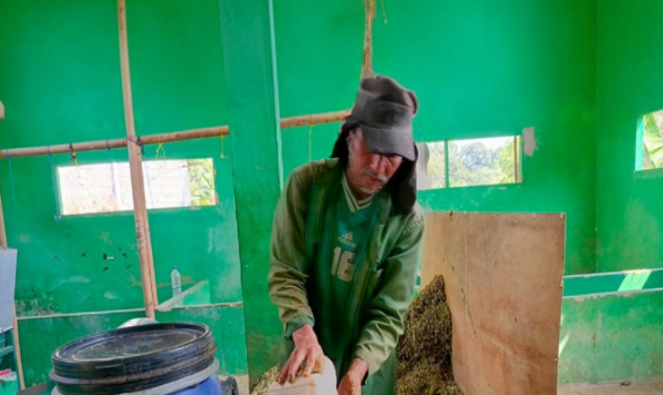 Ade Rusmana, seorang peternak binaan BAZNAS sukses membuat pakan tambahan untuk ternak domba dari sisa produksi pertanian. (BAZNAS)