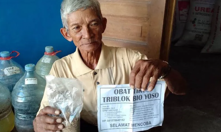 Yoso Martono Suyadi berupaya menciptakan ramuan pengendalli tikus berbahan alami. (Solopos)