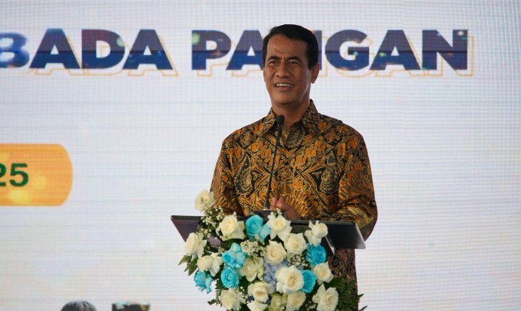 Mentan Amran dalam acara Koordinasi Nasional Penyuluh Pertanian dalam Mendukung Swasembada Pangan di Jakarta, Sabtu (26/04/2025). (Foto: Dok. Kementan)