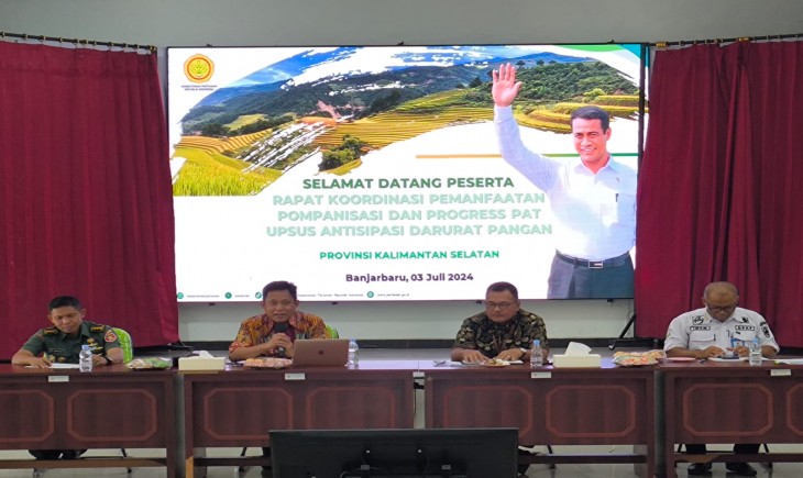 Rapat Koordinasi (rakor) sekaligus mengevaluasi Pemanfaatan Pompa dan Perluasan Areal Tanam (PAT) di Provinsi Kalimantan Selatan (Kalsel). (Foto: Dok. Kementan)