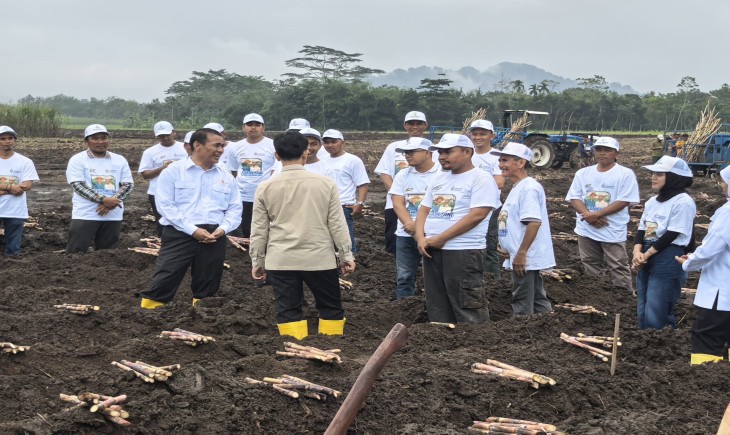 Wakil Presiden Gibran Rakabuming Raka pada acara panen raya dan penanaman tebu di Kebun Tebu Jolondoro, Banyuwangi, Jawa Timur, Senin (23/6/2025). (Foto: dok. Kementan)