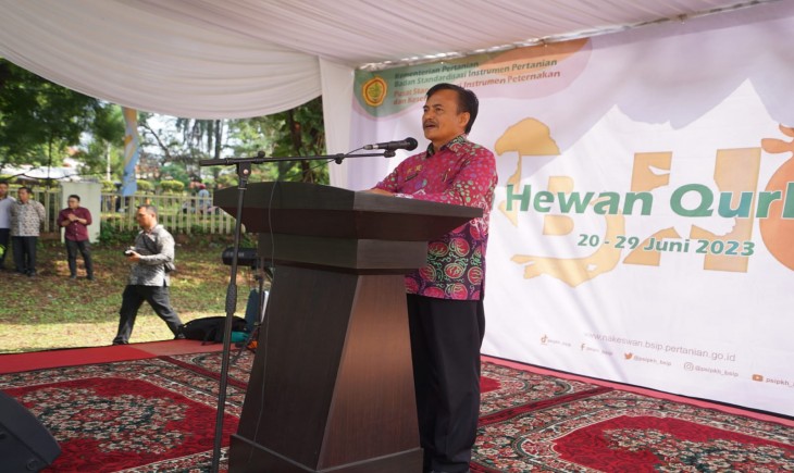 Agus Susanto, Kepala Pusat Standarisasi Instrumen Peternakan dan Kesehatan Hewan Kementan dalam pembukaan bursa hewan kurban, Sabtu, 24 Juni 2023. (Dok. Ditjen PKH)