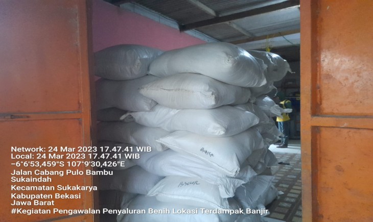 Foto : Direktorat Jenderal Tanaman Pangan Menyalurkan Secara bertahap bantuan kepada para Petani di wilayah Bekasi Jawa Barat, yang terdampak bencana banjir.