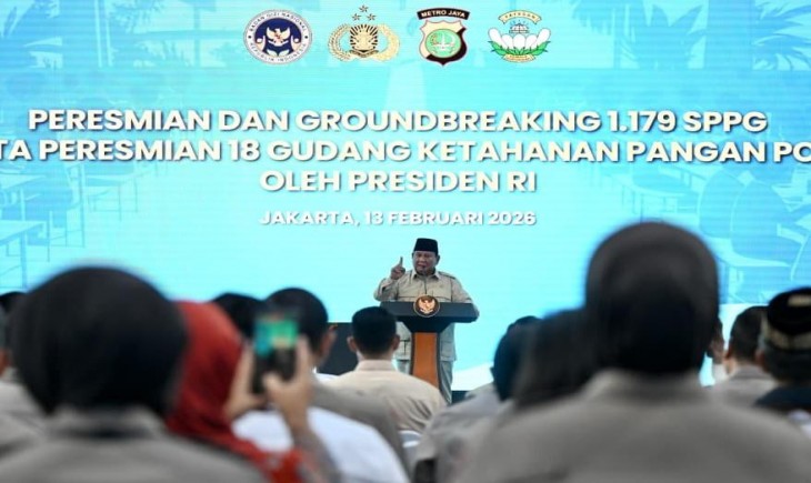 Presiden Prabowo Subianto meresmikan ribuan Satuan Pelayanan Pemenuhan Gizi (SPPG) milik Kepolisian Negara Republik Indonesia yang tersebar di berbagai wilayah, Jumat (13/2/2026).  (Foto : Sekretariat Negara)