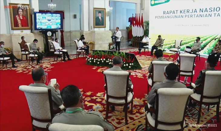 Foto : Acara Rapat Kerja Nasional (Rakernas) Pembangunan Pertanian Tahun 2021 di istana Negara.