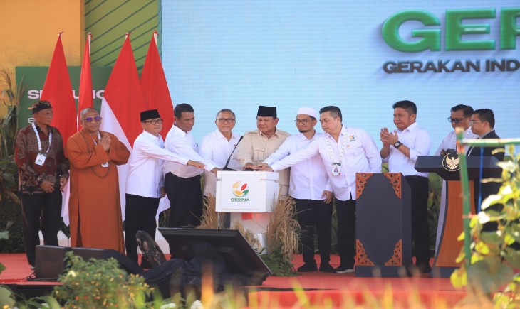 Didampingi Mentan Amran, Presiden Prabowo Bangga Melihat Lahan Rawa Jadi Sawah Produktif di Sumsel. (Foto: dok. Kementan)