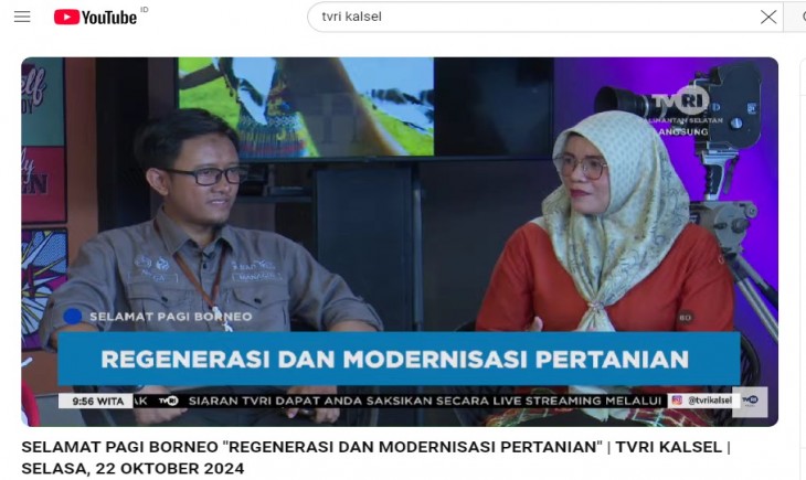 SMK-PP Negeri Banjarbaru sebagai PPIU Kalimantan Selatan kembali menderaskan informasi terkait Program Yess di TVRI Kalimantan Selatan pada Selasa, (22/10/2024). (Foto: Dok. Kementan)